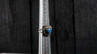 Vintage OT 925 Sterling Silver Blue Stone Heart Ring Sz 6.5 Ornate 3g